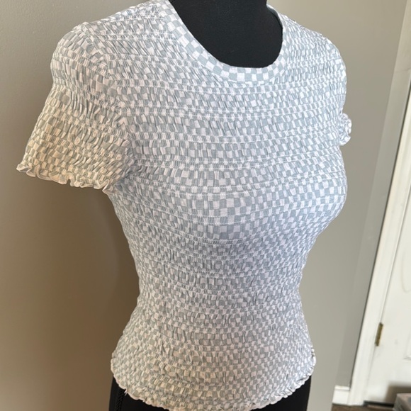 American Eagle Outfitters - White and blue Textured Women's Top - Picture 4 of 8